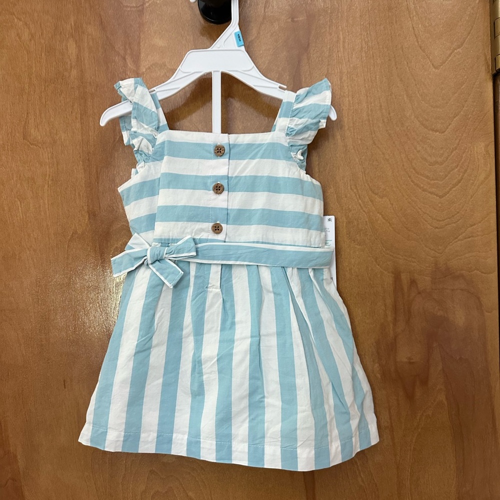Baby Girl 2 piece blue and white stripped ruffle tank dress with bloomers
